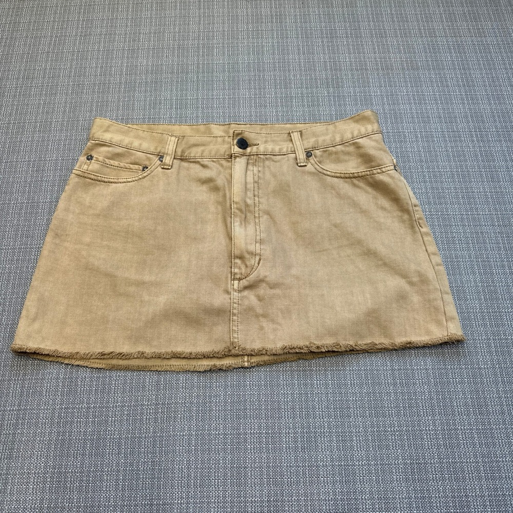 Free People Mini Skirt size 12 Coastal Tan Denim Raw Hem Indie Micro Preppy 90s